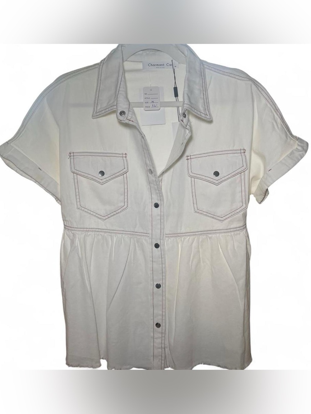 White denim button up